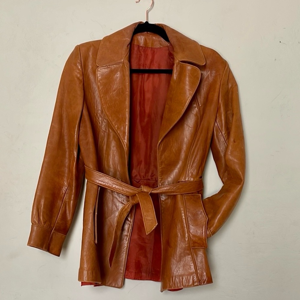 AMBE 1970’s leather coat in cognac size 8 (runs xtra small)